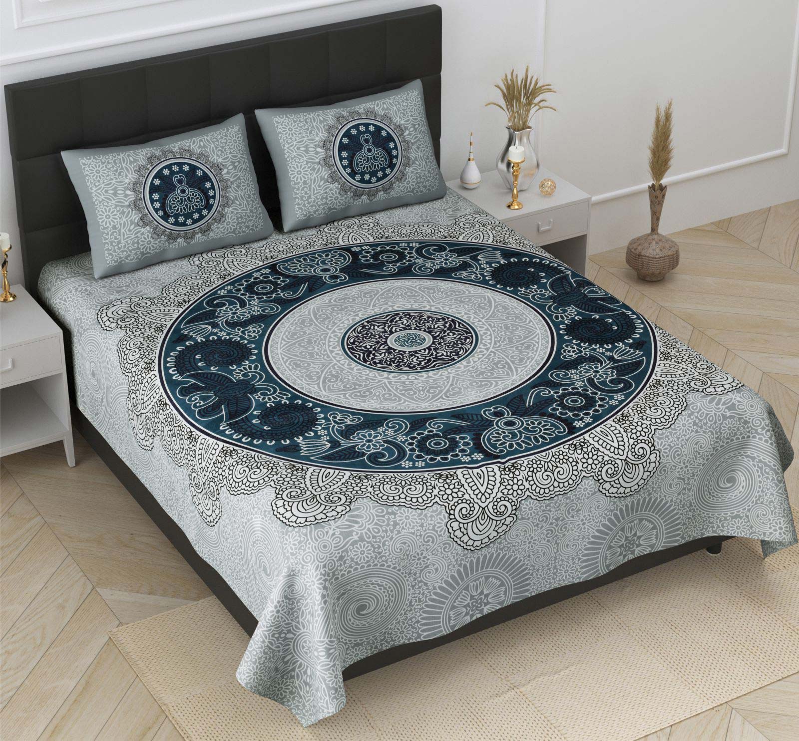 Blue Mandala Print King Size 100x108 Cotton Bedsheet