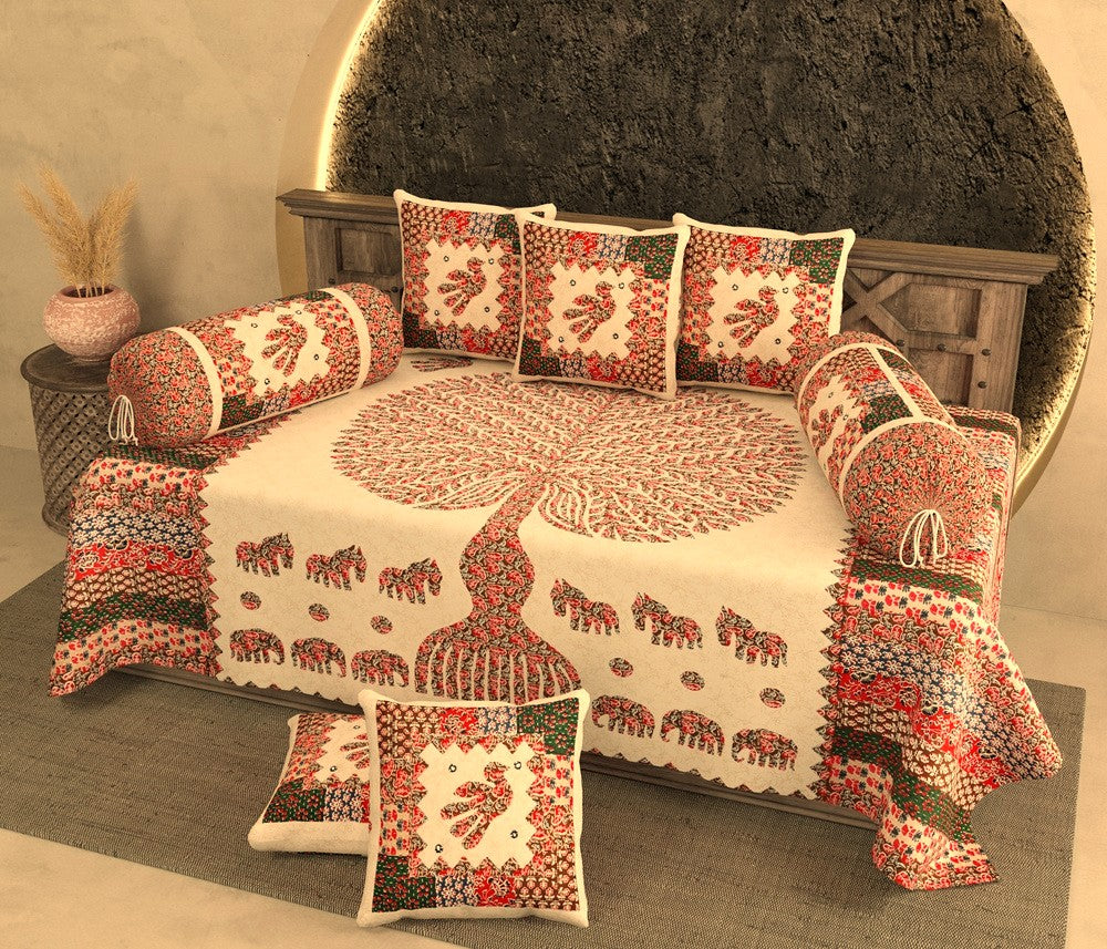 Red Tree of Life Patchwork Print Diwan Set