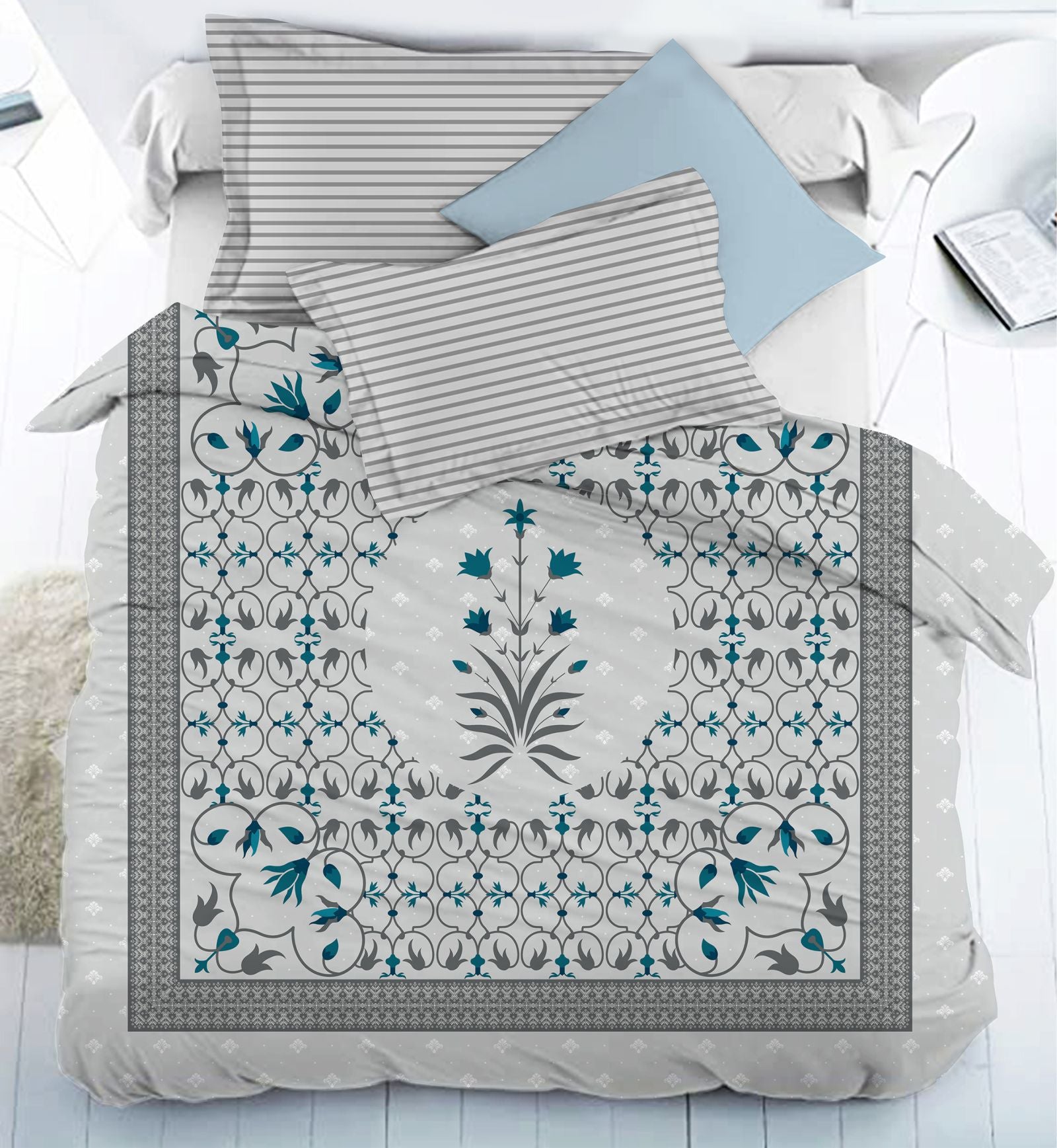 Chambray Floral King Size Bedsheet 108x108 Inch