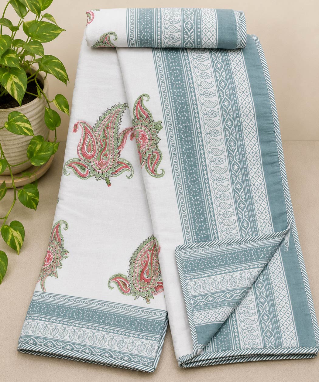 Sage Paisley Heritage Pure Cotton Malmal Double Dohar