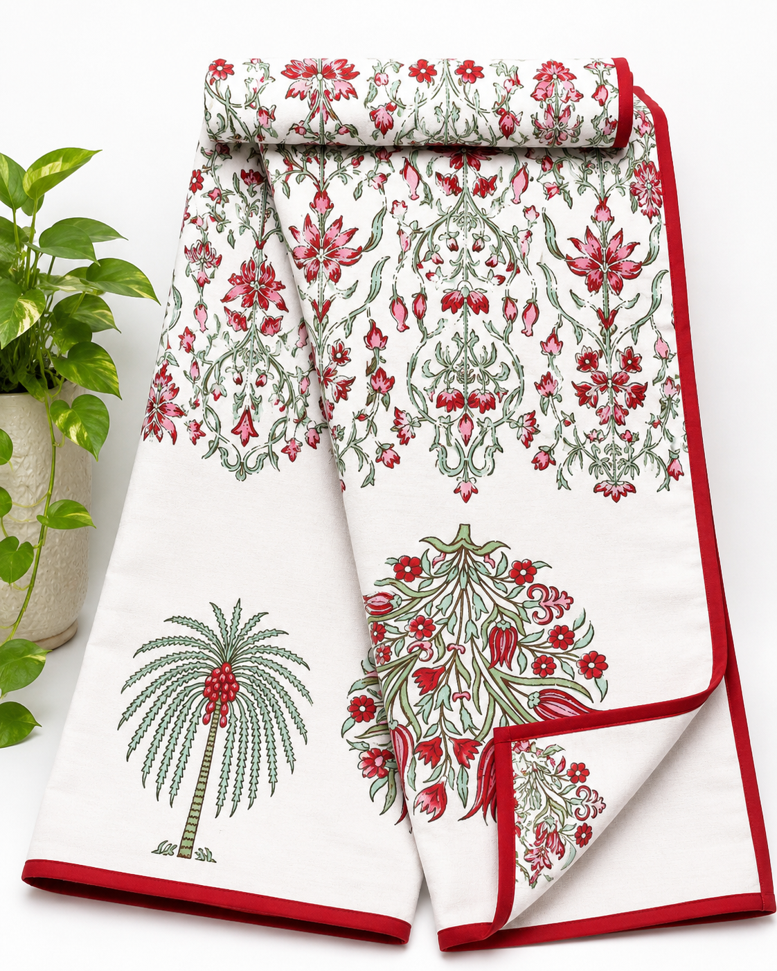 Crimson Blossom Garden Pure Cotton Malmal Double Dohar