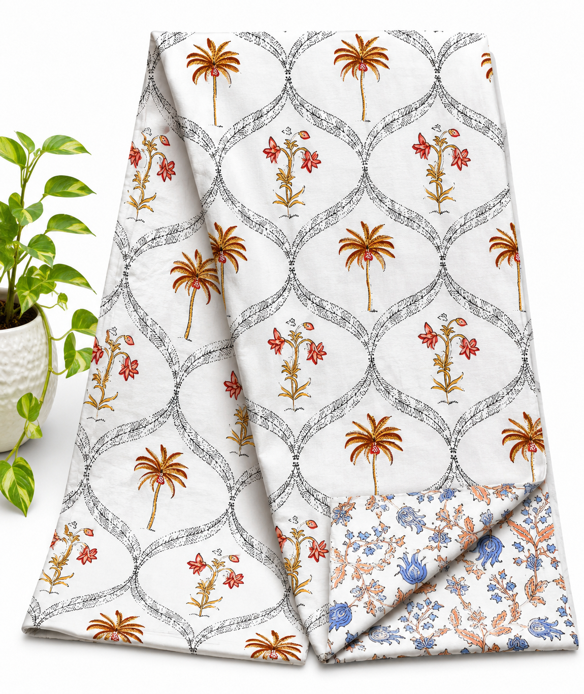 Palm Grove Floral Pure Cotton Malmal Double Dohar
