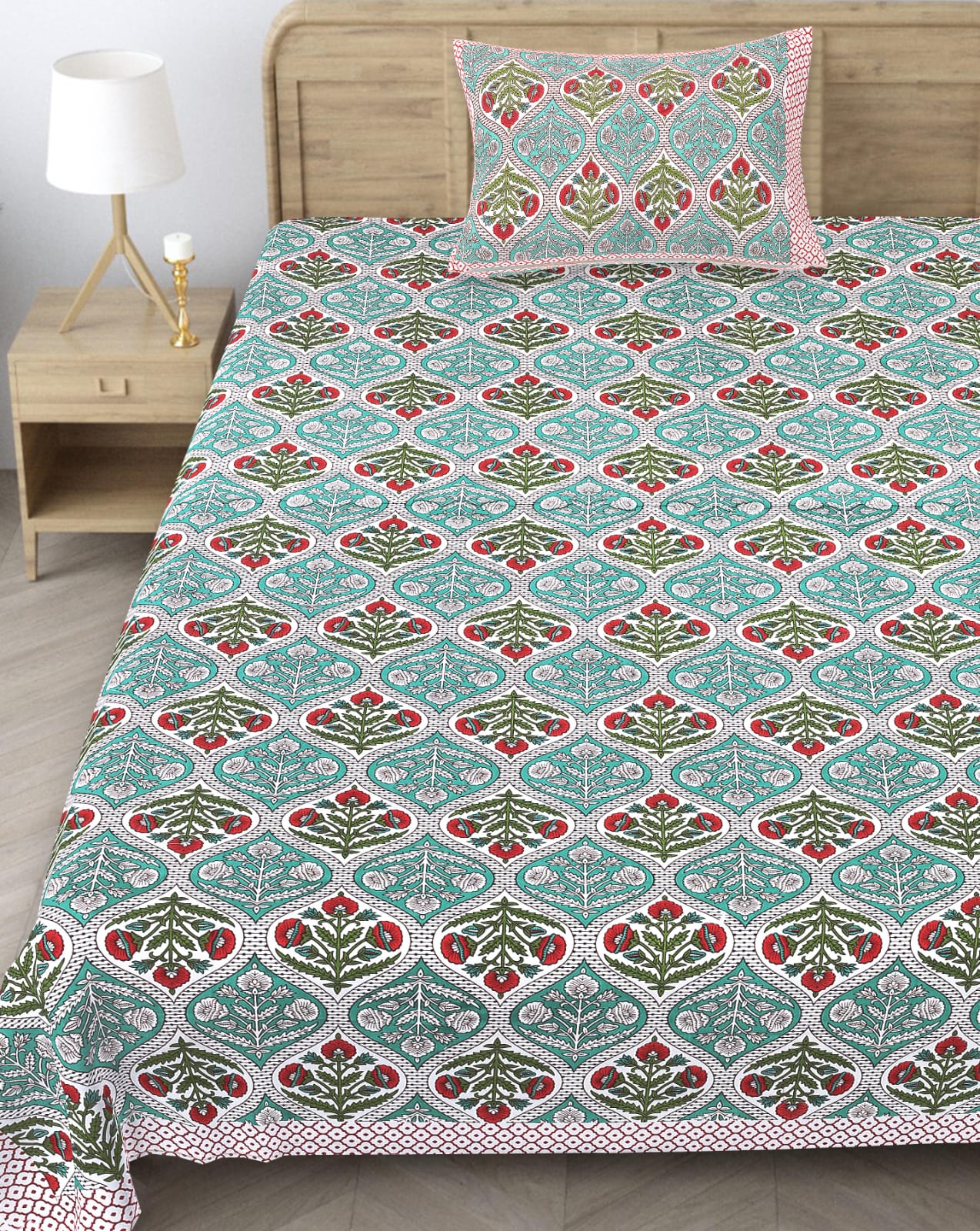 Dream Green Floral Single Bedsheet – 63x90 Inch
