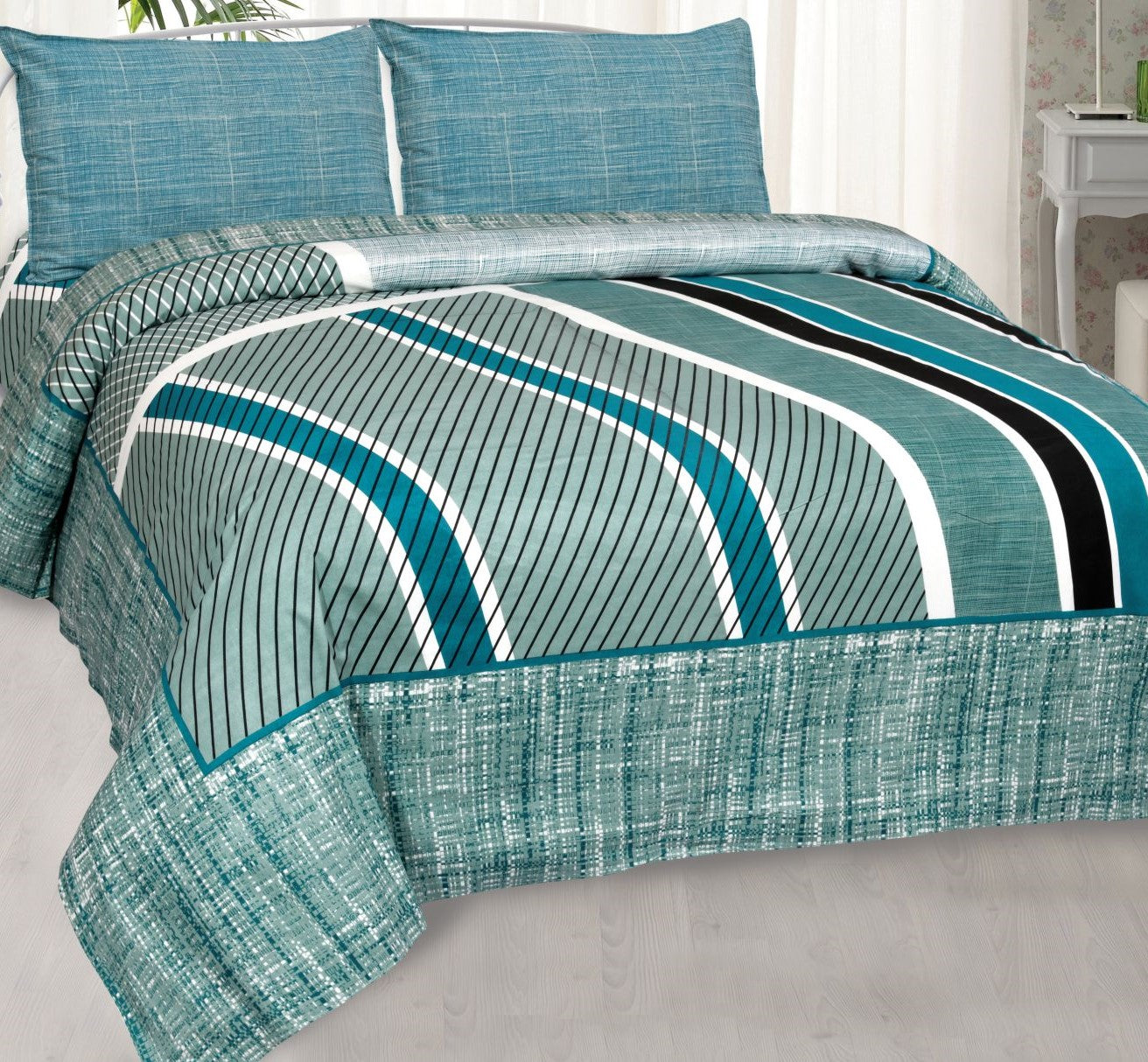 Ocean Blue Stripe King Size Bedsheet 100x108 Inch