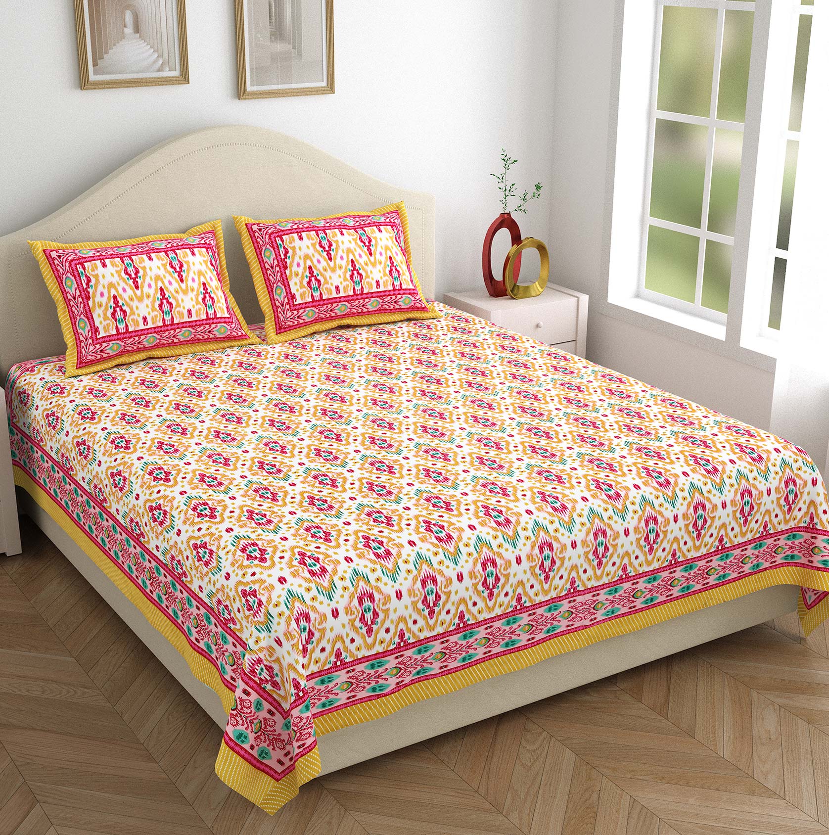 Ekkat Royale Cream King Size Bedsheet – 100x108 Inch