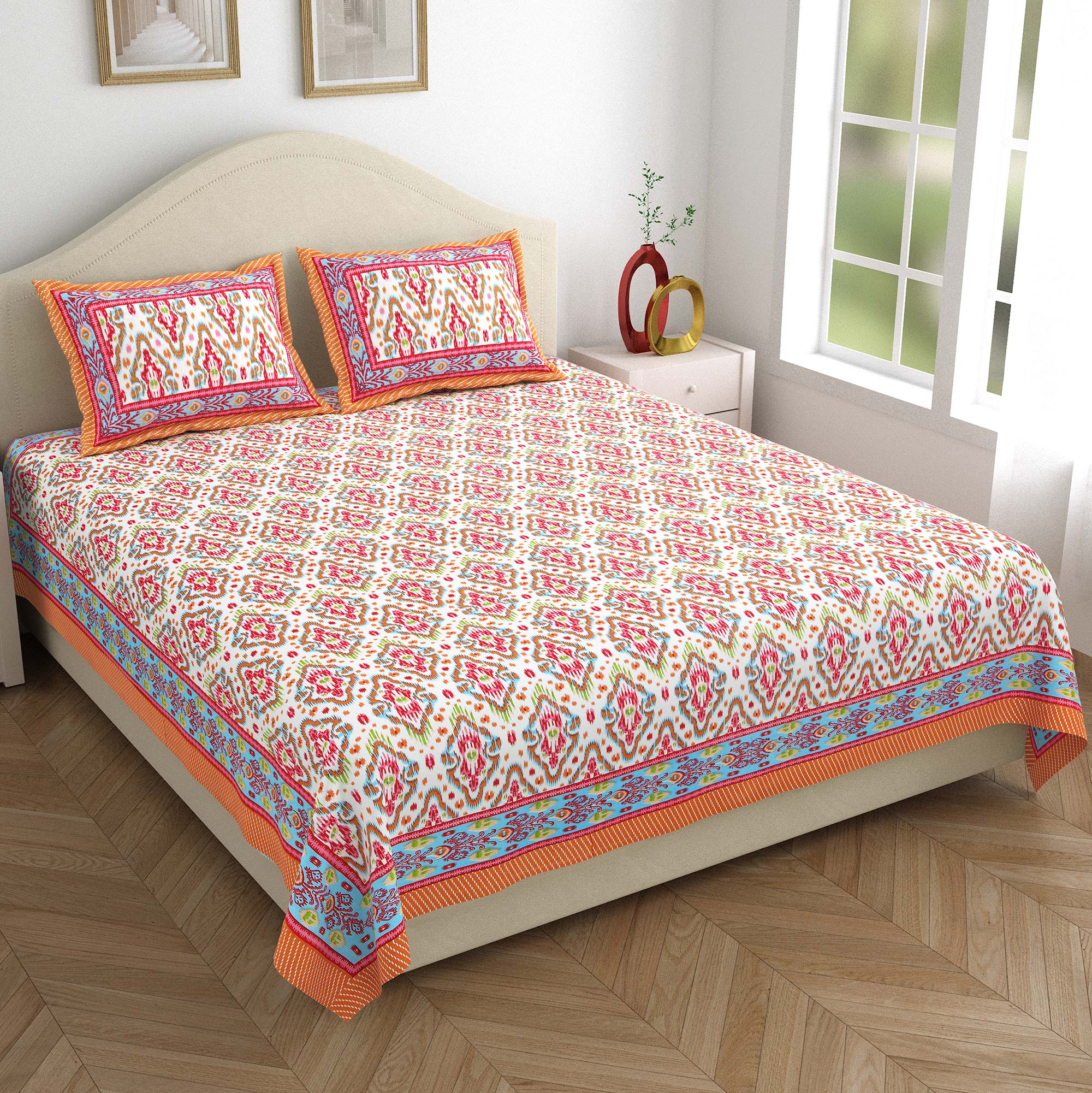 Ekkat Royale Orange Pink King Size Bedsheet – 100x108 Inch
