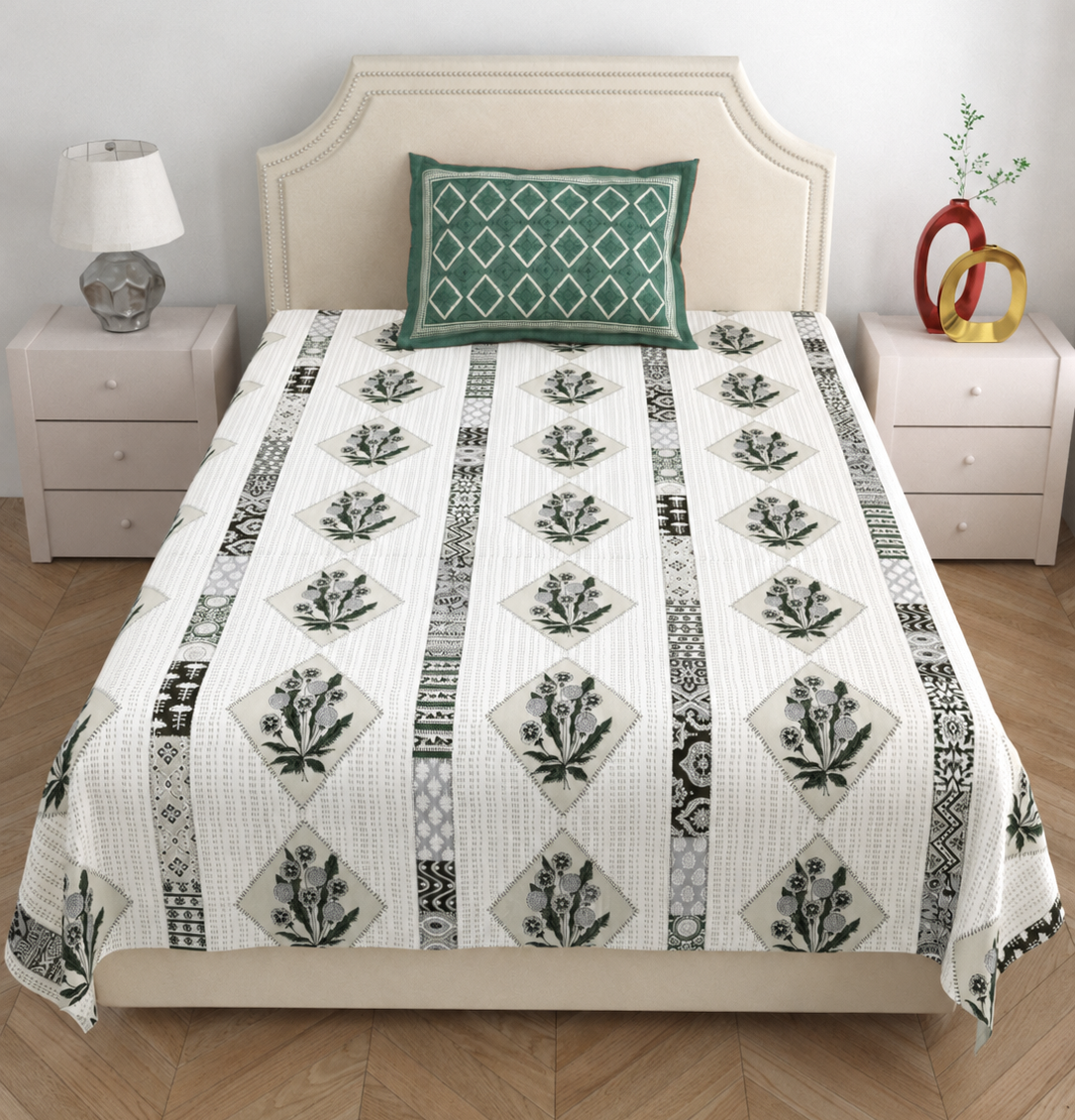 Sage Bloom Floral Single Bedsheet