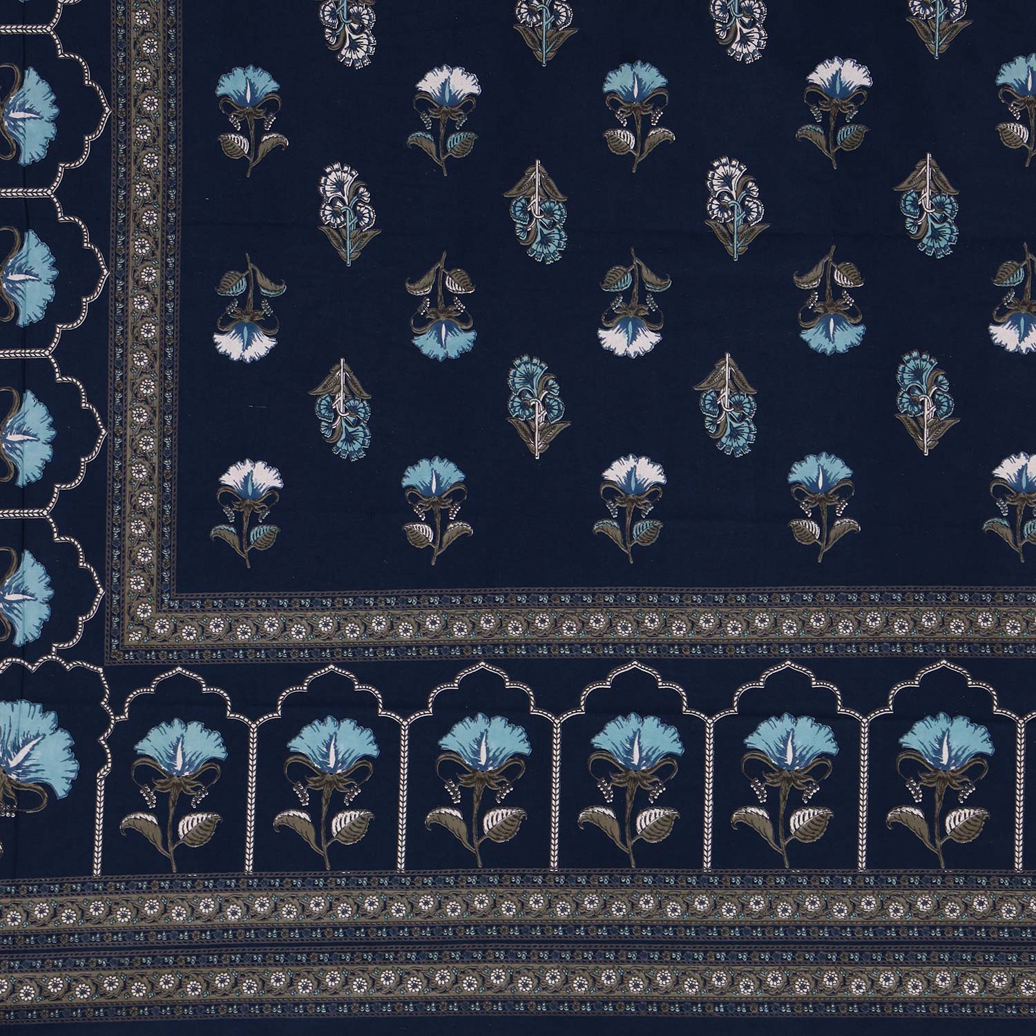 Rajwara Blue Floral King Size Bedsheet – Discharge Print