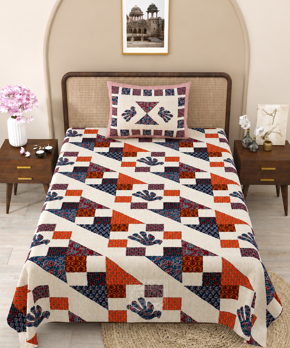 Vintage Mosaic Print Cotton Bedsheet