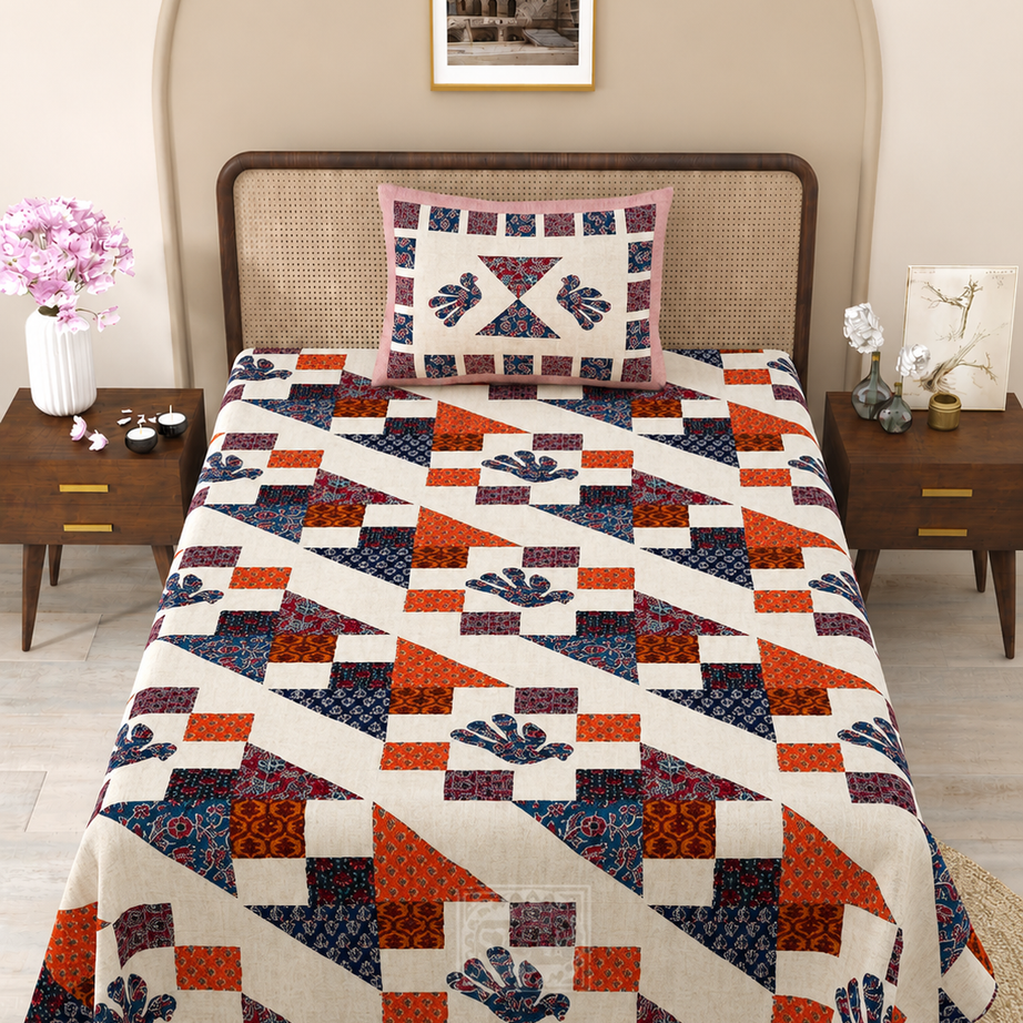 Vintage Mosaic Print Cotton Bedsheet