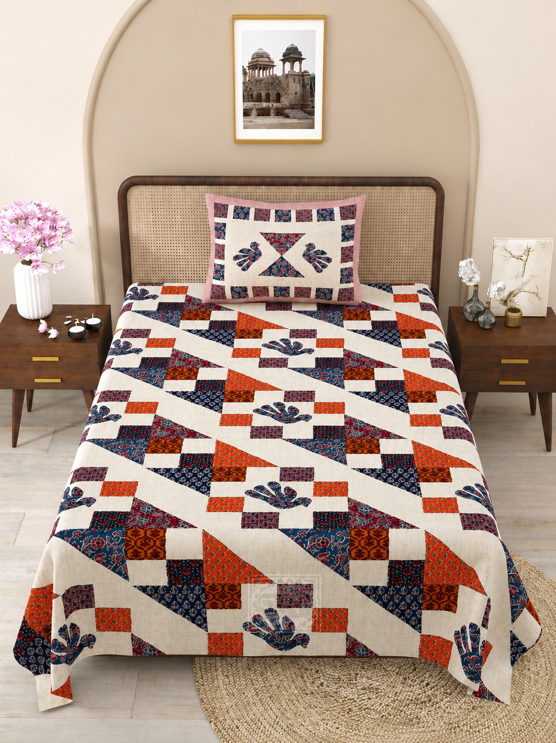 Vintage Mosaic Print Cotton Bedsheet