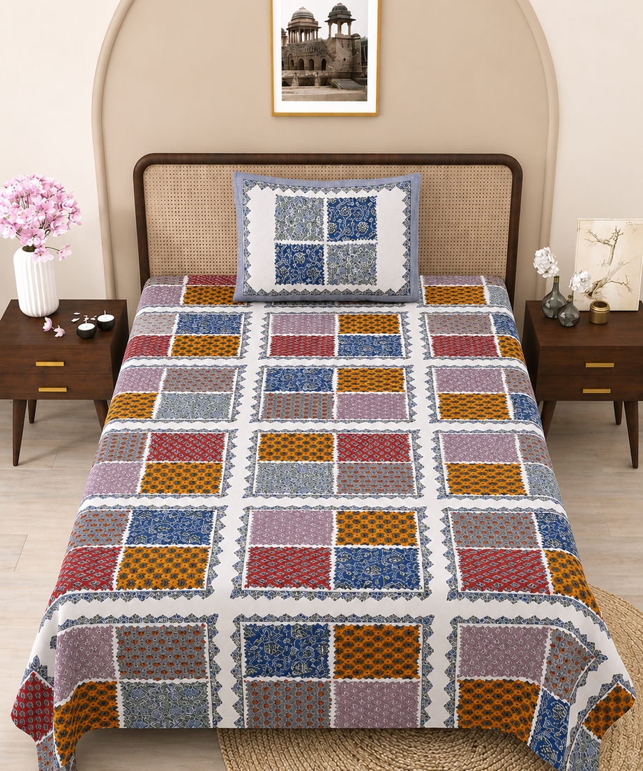 Heritage Tile Print Cotton Bedsheet