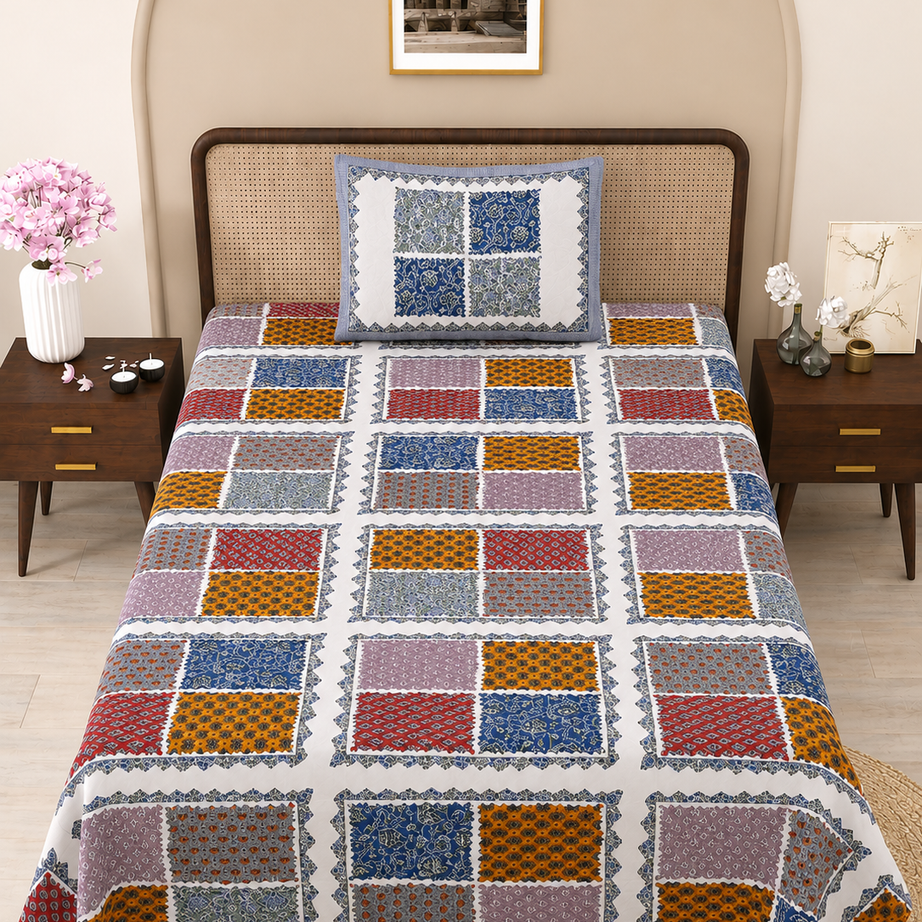 Heritage Tile Print Cotton Bedsheet