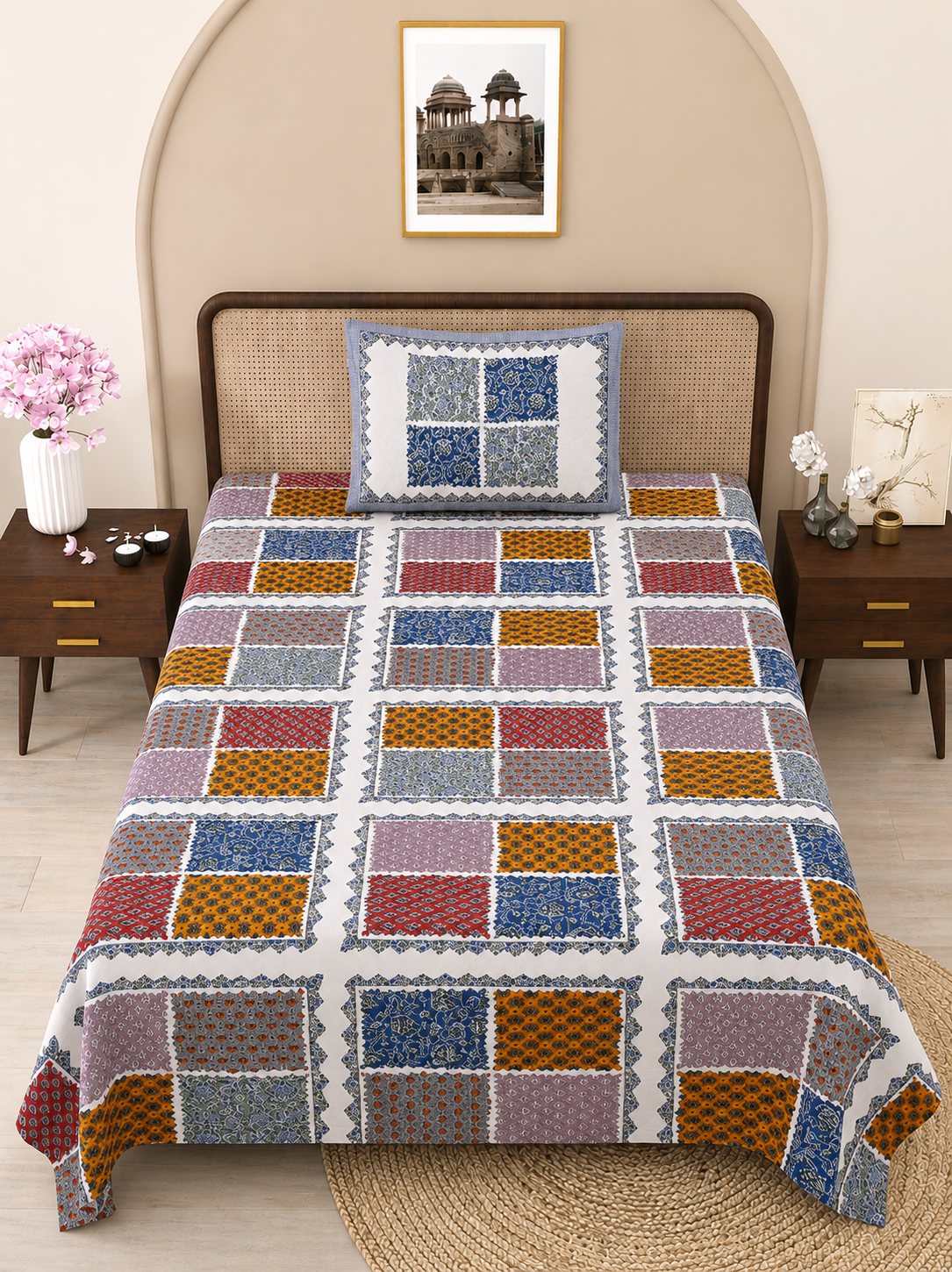 Heritage Tile Print Cotton Bedsheet