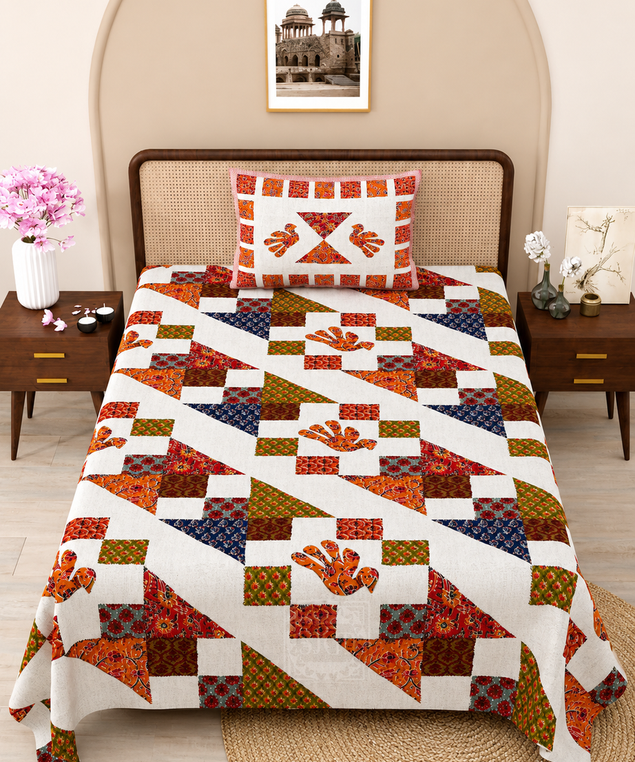 Rangoli Mosaic Print Cotton Bedsheet