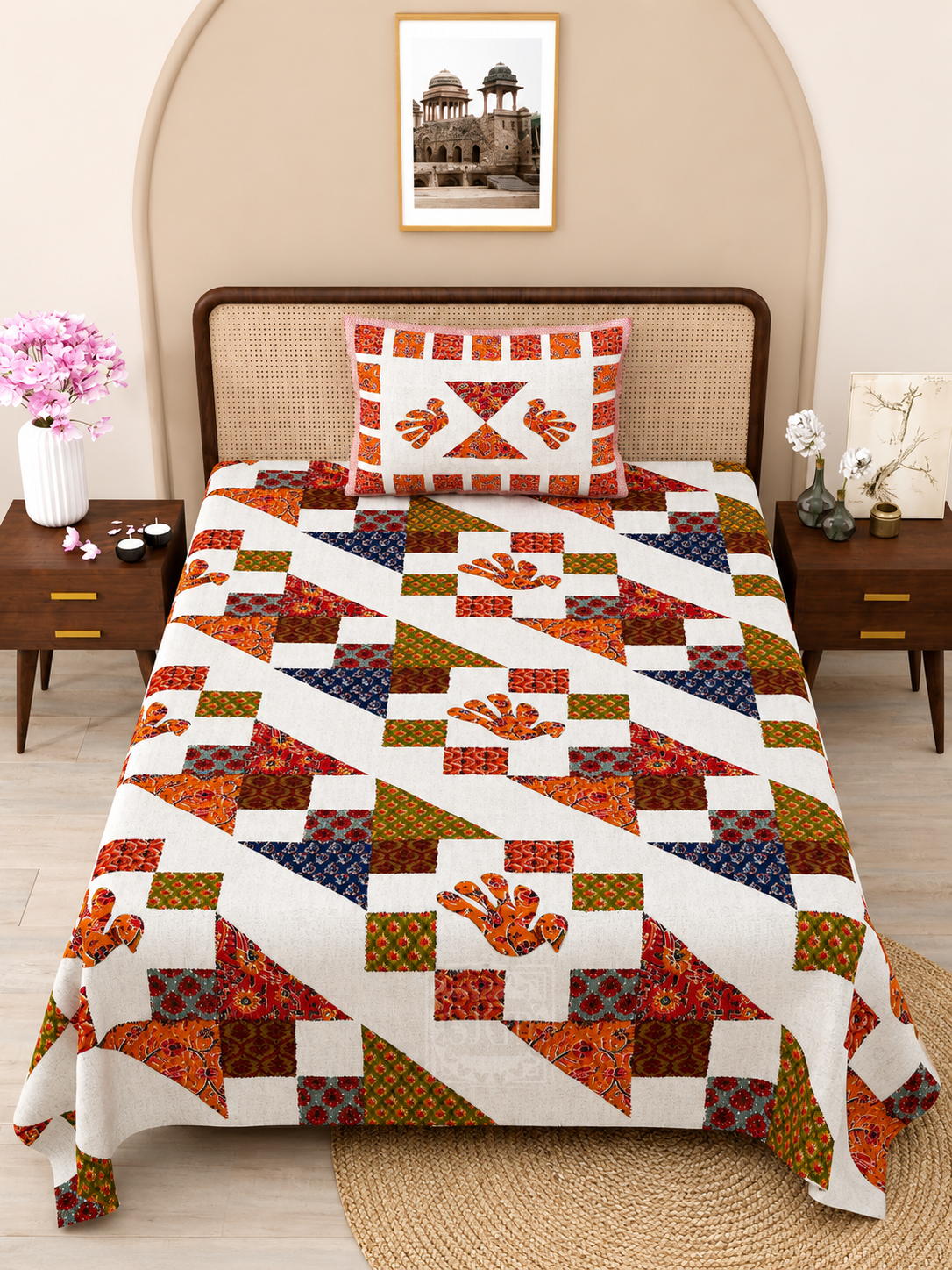 Rangoli Mosaic Print Cotton Bedsheet