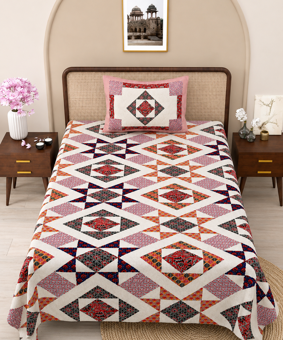 Diamond Mosaic Print Cotton Bedsheet