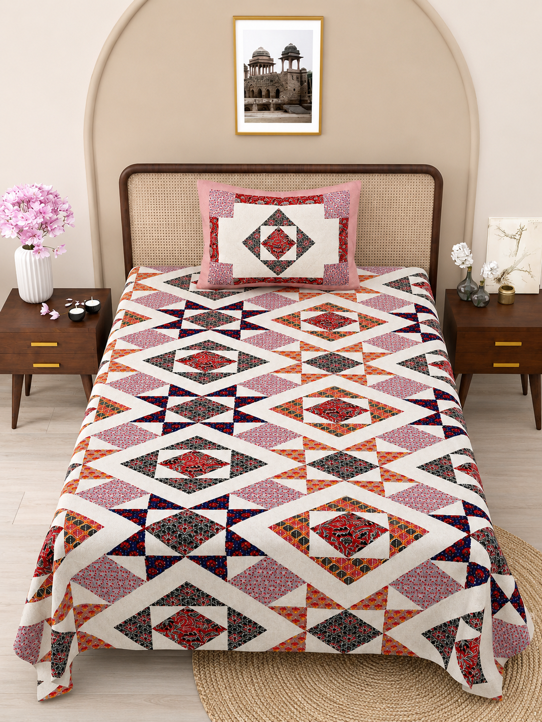 Diamond Mosaic Print Cotton Bedsheet