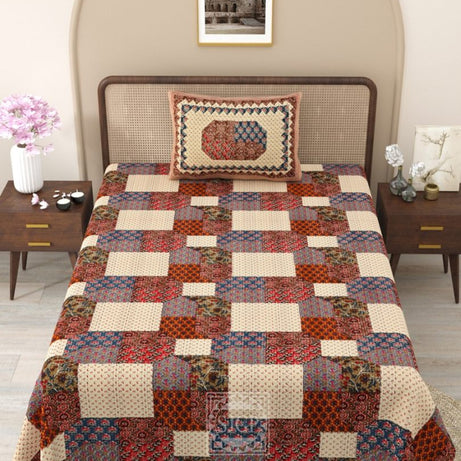 Vintage Ember Patch Print Cotton Bedsheet