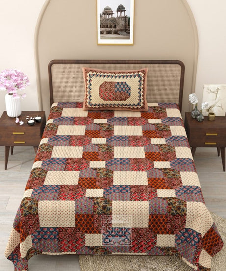 Vintage Ember Patch Print Cotton Bedsheet