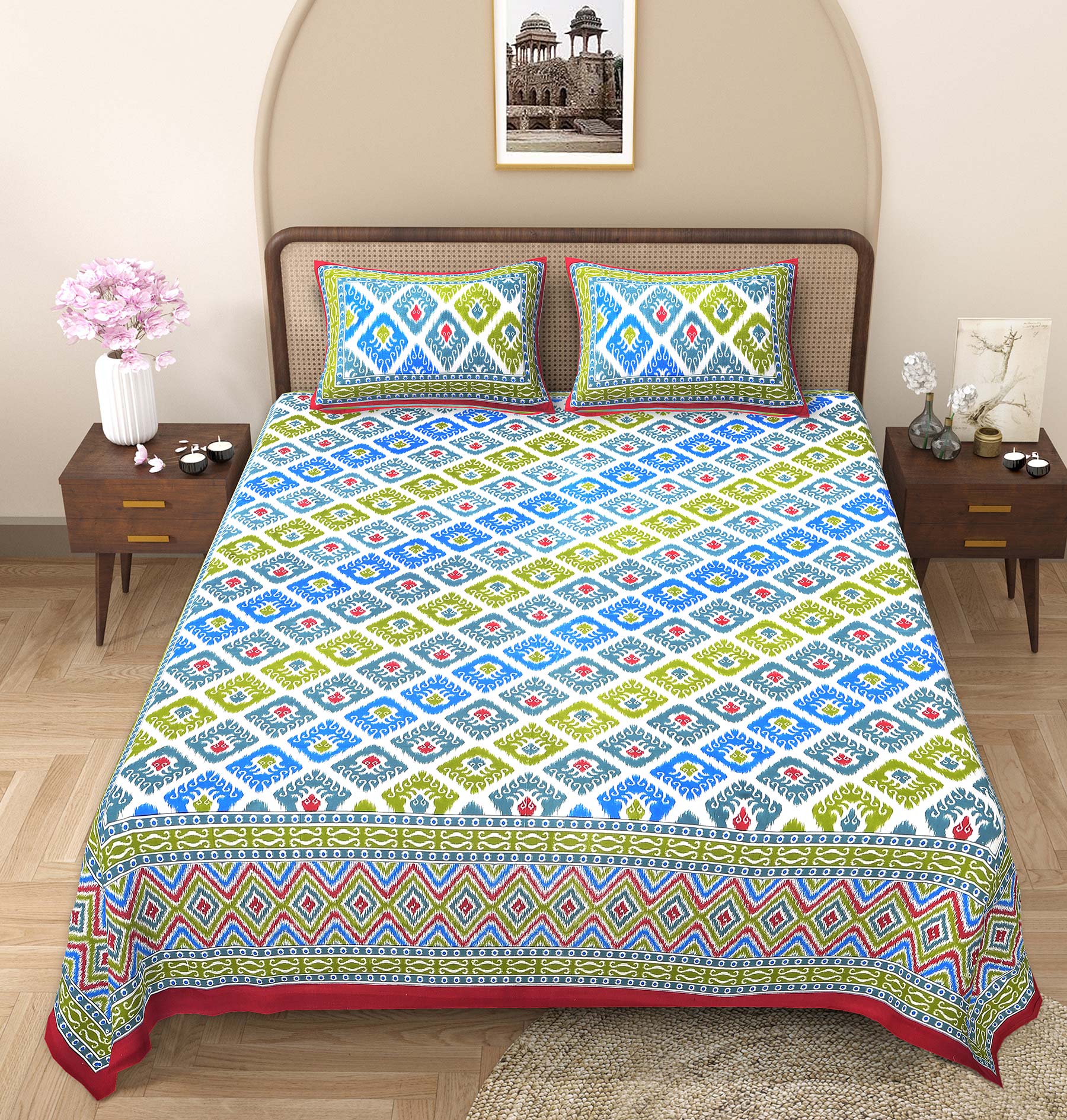 Ikat Print Double Bedsheet – Multicolor Edition