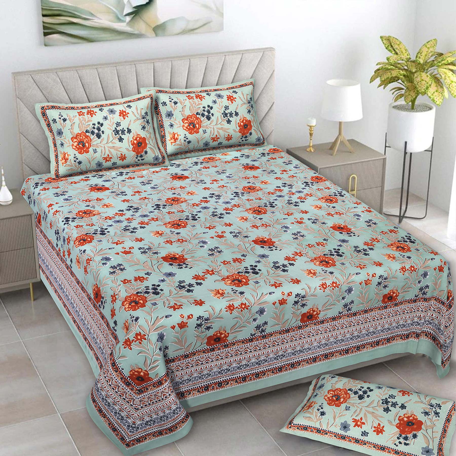 Vintage Floral Print Double Bedsheet