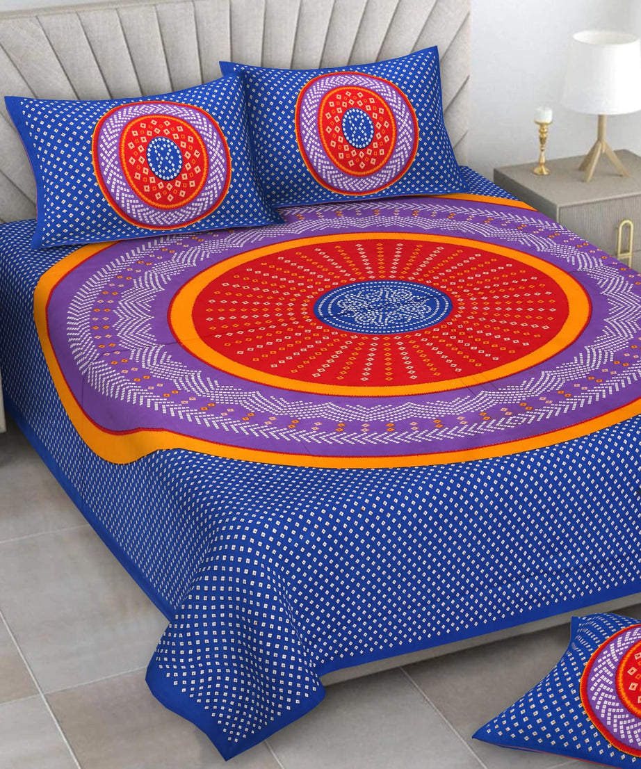 Mandala Circle Print Double Bedsheet – Royal Blue Edition