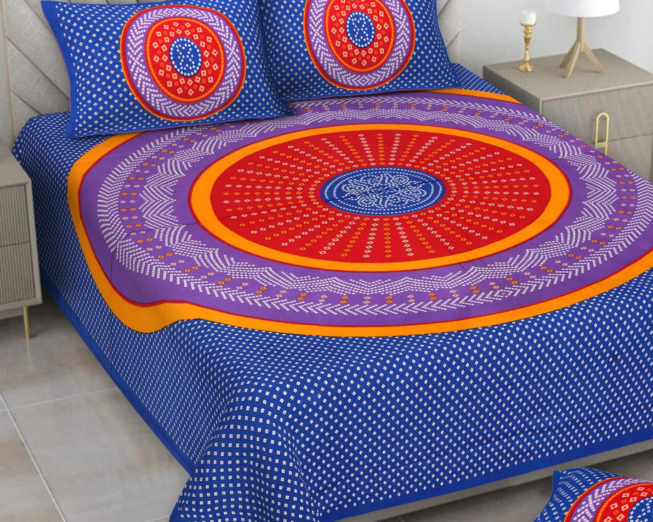 Mandala Circle Print Double Bedsheet – Royal Blue Edition