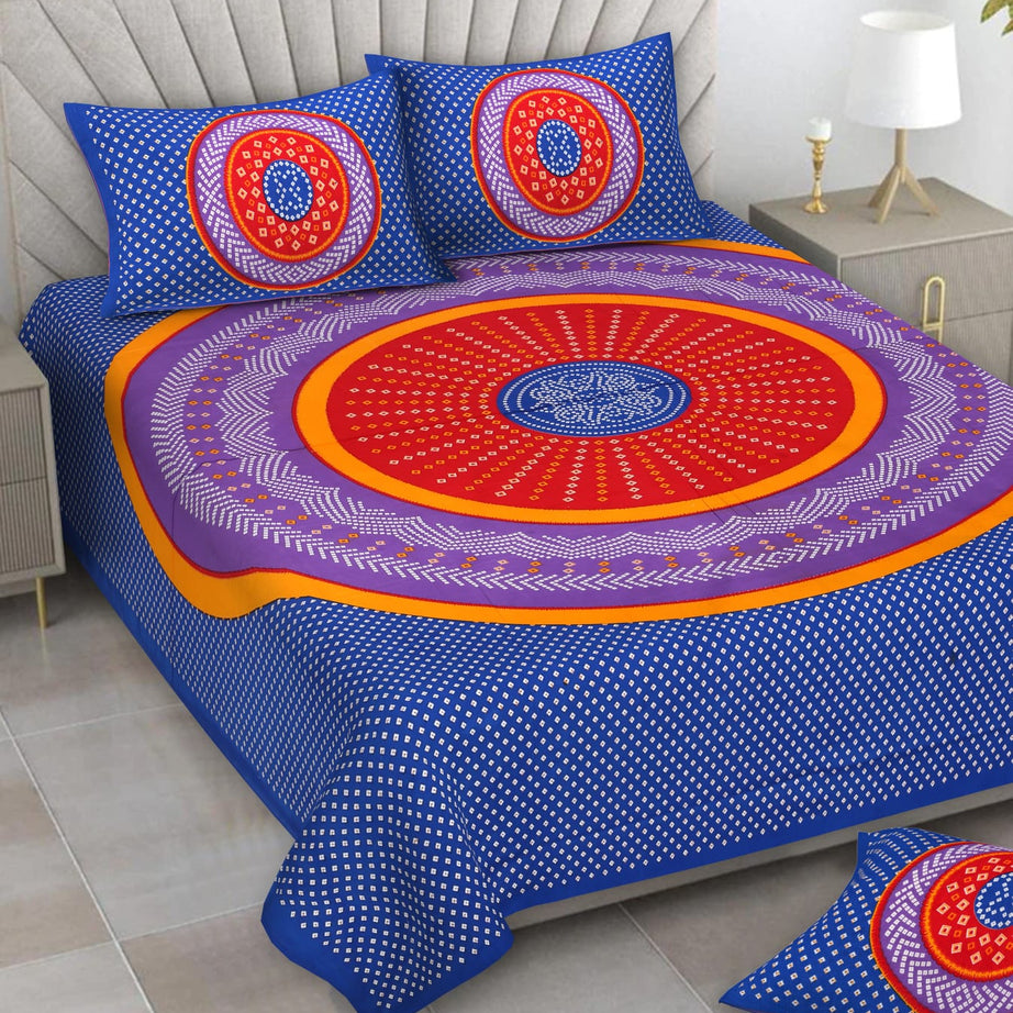 Mandala Circle Print Double Bedsheet – Royal Blue Edition