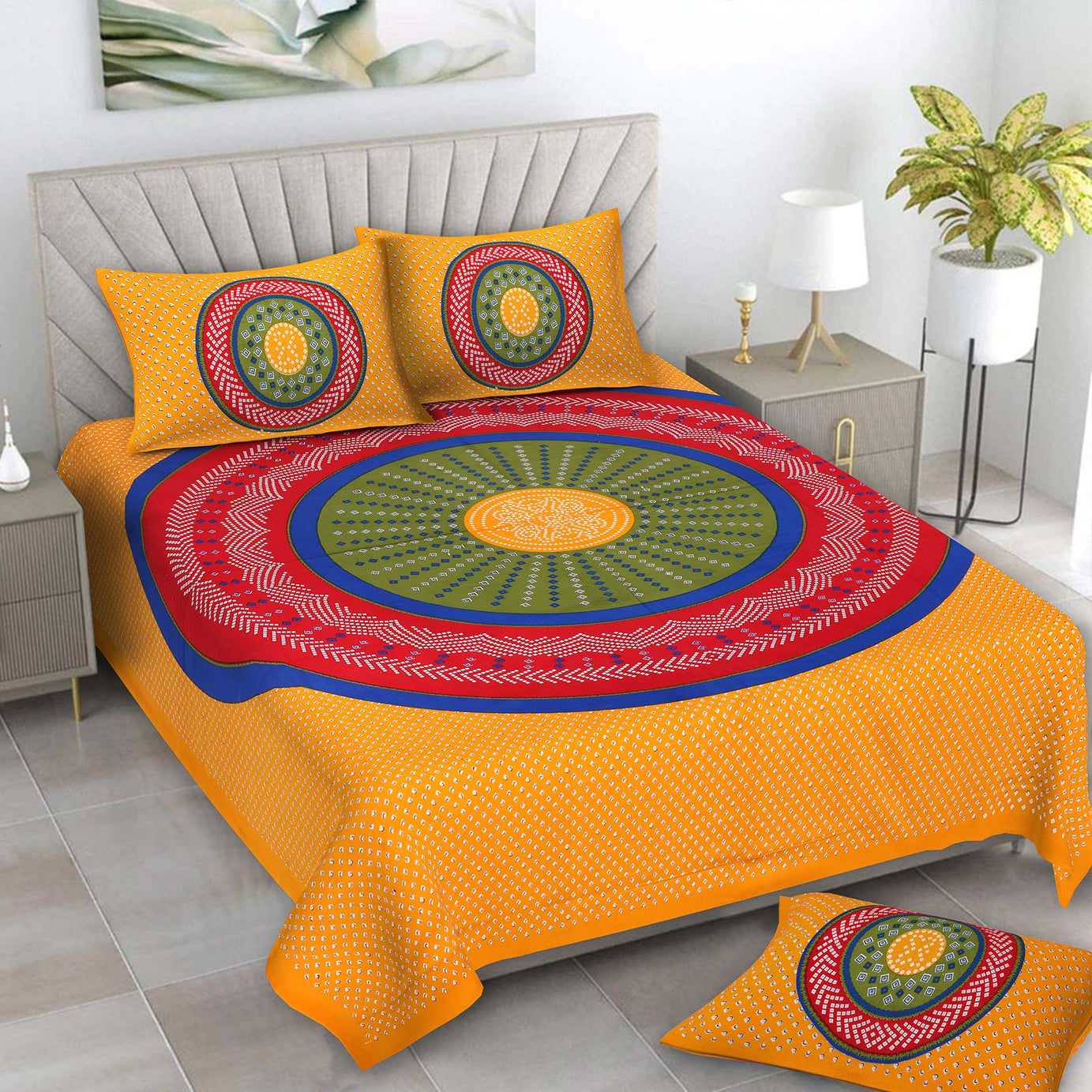 Mandala Circle Print Double Bedsheet – Multicolor Edition