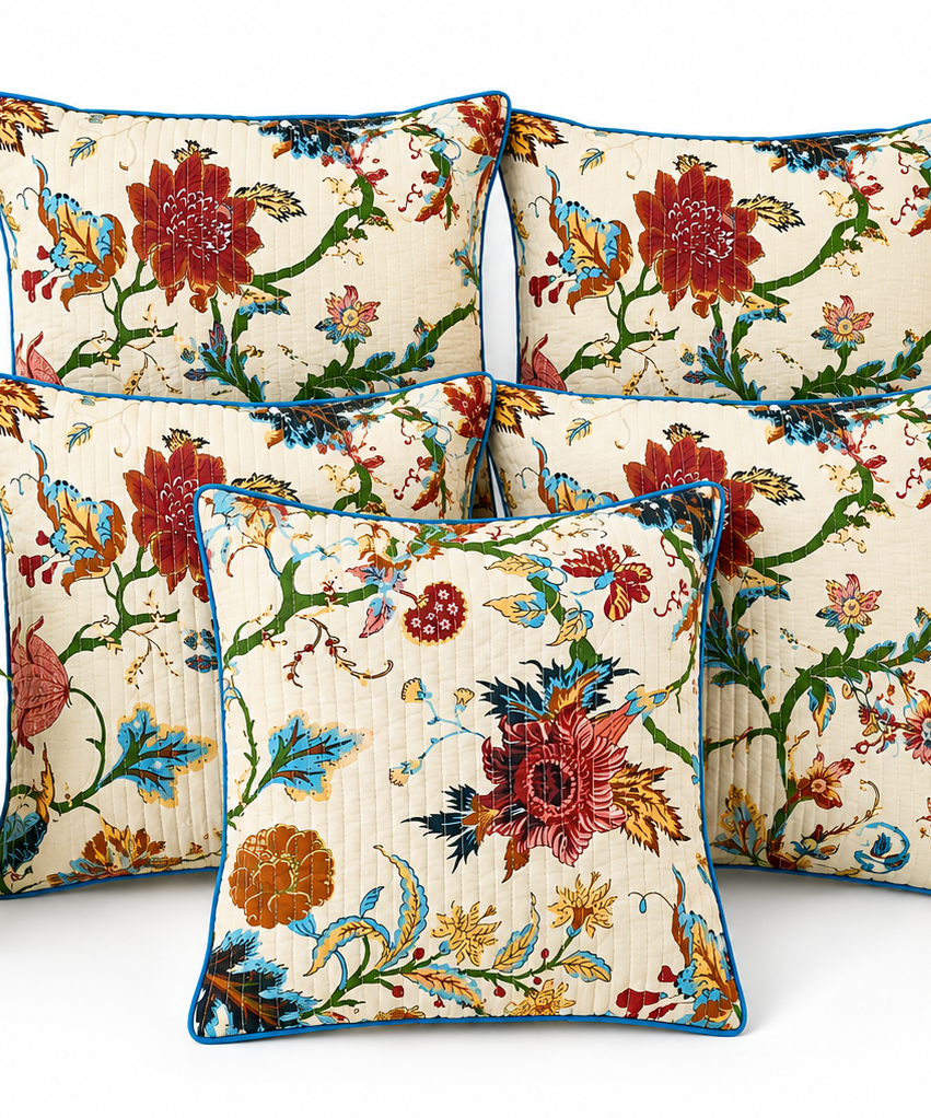 Anokhi Floral Quilted Cotton Cushion Cover Set of 5