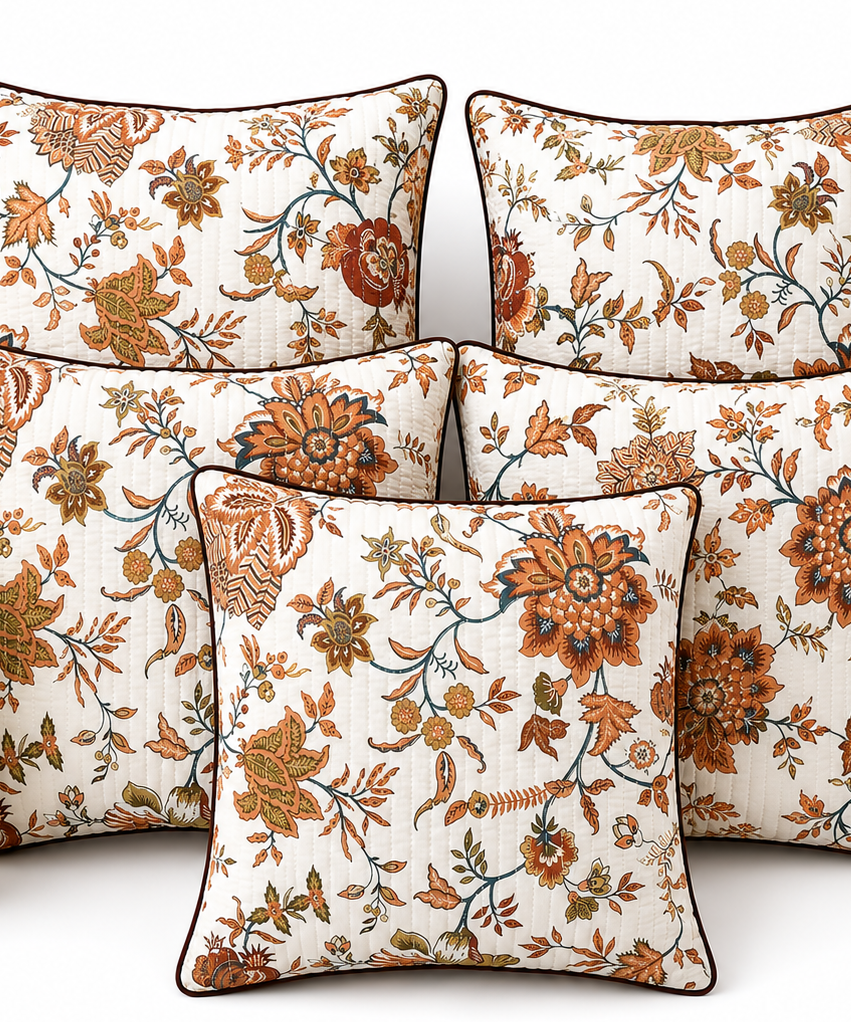 Anokhi Autumn Bloom Quilted Cotton Cushion Cover Set of 5