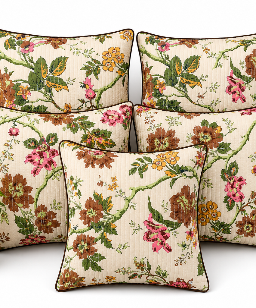 Anokhi Vintage Garden Quilted Cotton Cushion Cover Set of 5