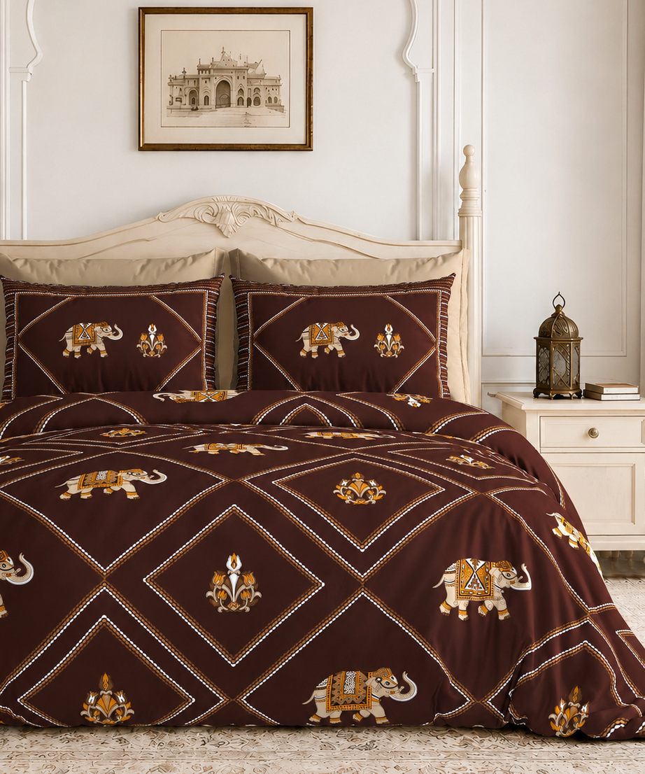 Rajwara Elephant Motif King Size Bedsheet – 108x108 Inch