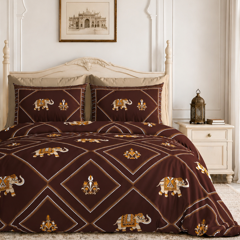 Rajwara Elephant Motif King Size Bedsheet – 108x108 Inch