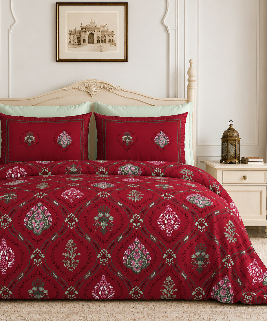 Ruby Mughal Buta King Size Bedsheet – 108x108 Inch