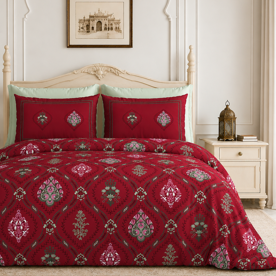 Ruby Mughal Buta King Size Bedsheet – 108x108 Inch