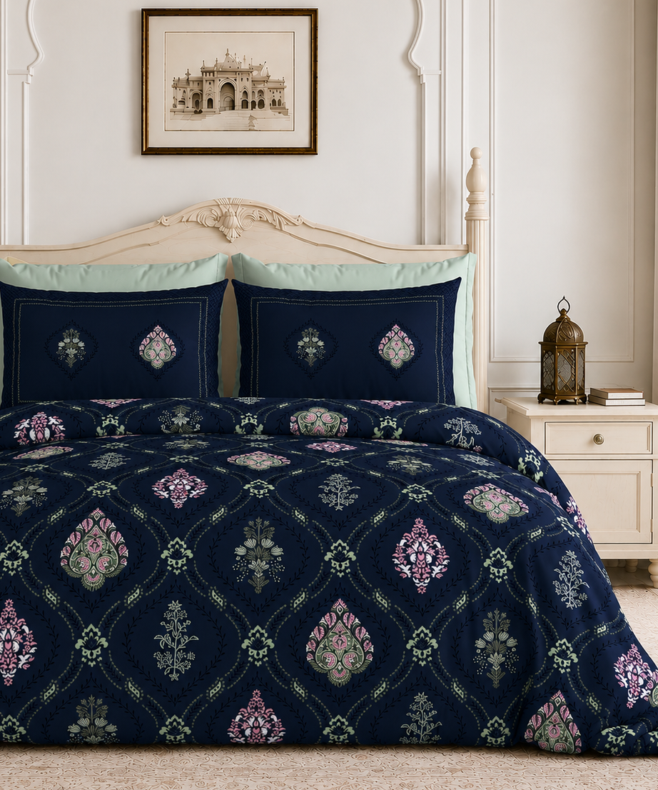 Midnight Mughal Buta King Size Bedsheet – 108x108 Inch