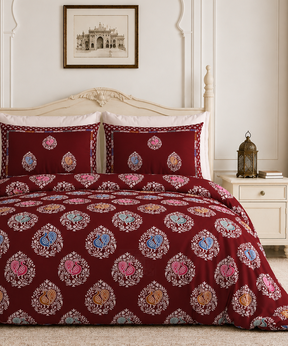 Gulnaar Peacock King Size Bedsheet – 108x108 Inch