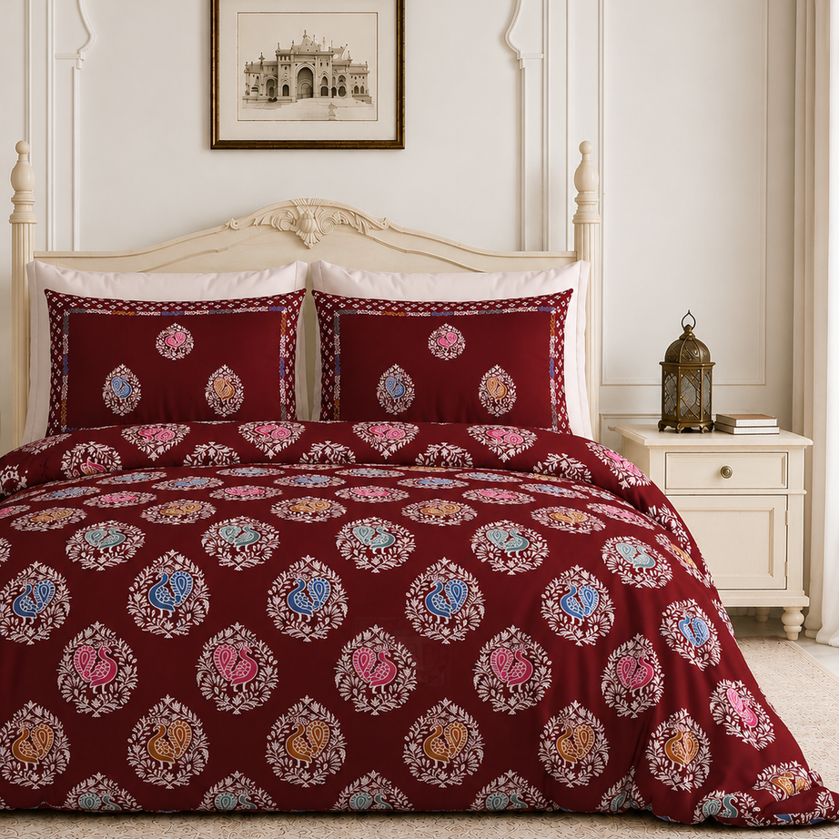 Gulnaar Peacock King Size Bedsheet – 108x108 Inch