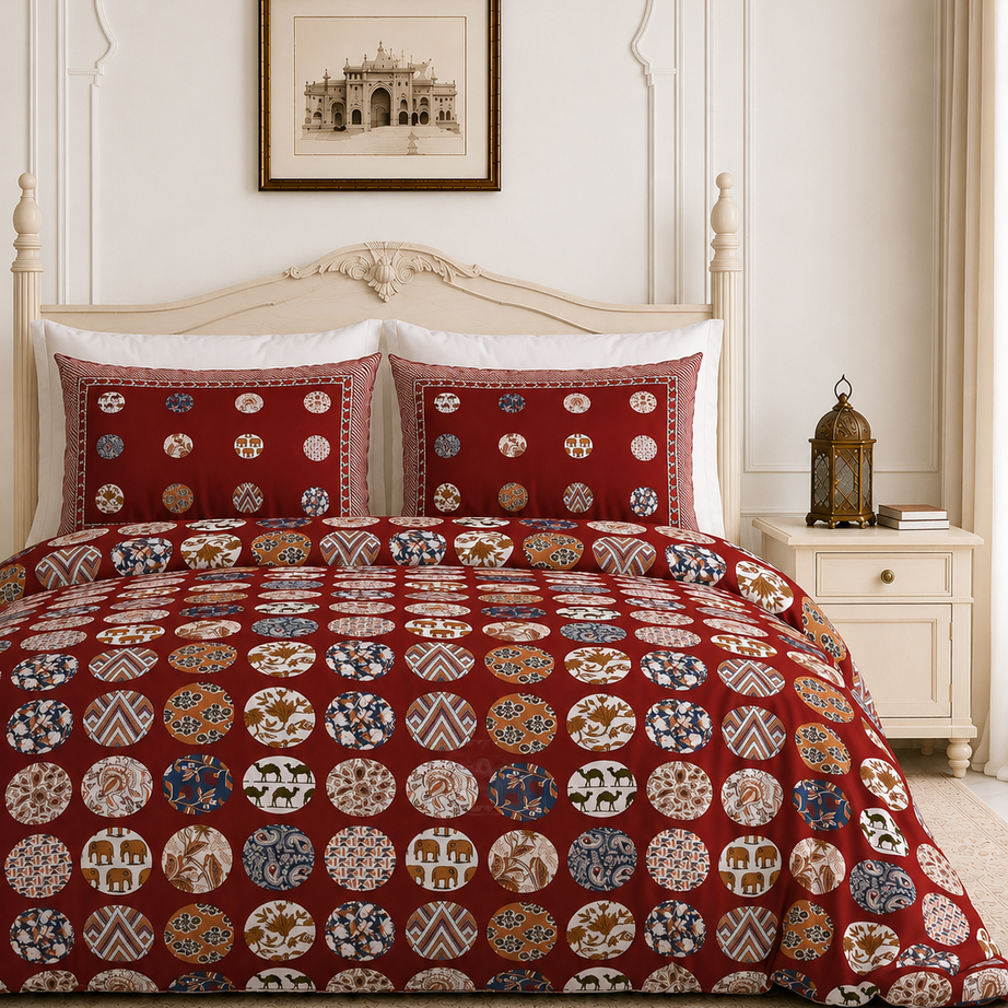 Gulmohar Heritage Motif King Size Bedsheet – 108x108 Inch