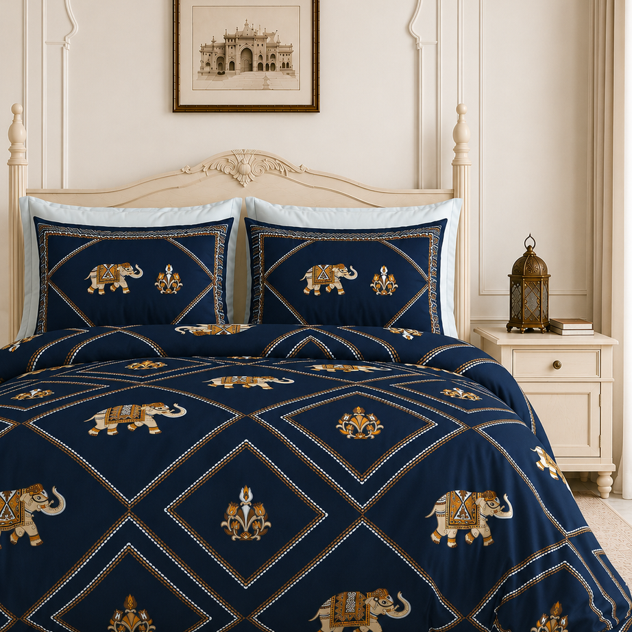 Neel Rajwara Elephant King Size Bedsheet – 108x108 Inch