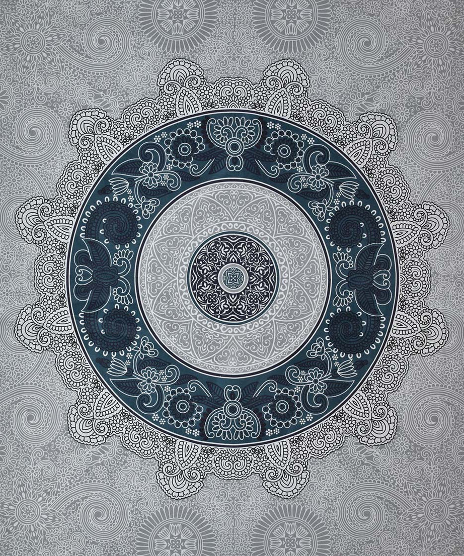 Blue Mandala Print King Size Cotton Bedsheet