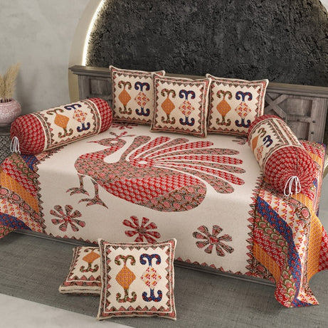 Pure Cotton Diwan Set with Peacock Print & Traditional Ethnic Design