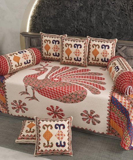 Pure Cotton Diwan Set with Peacock Print & Traditional Ethnic Design