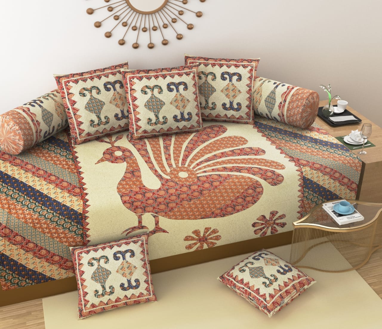 Peacock Motif Ethnic Diwan Set – Traditional Rajasthani Design