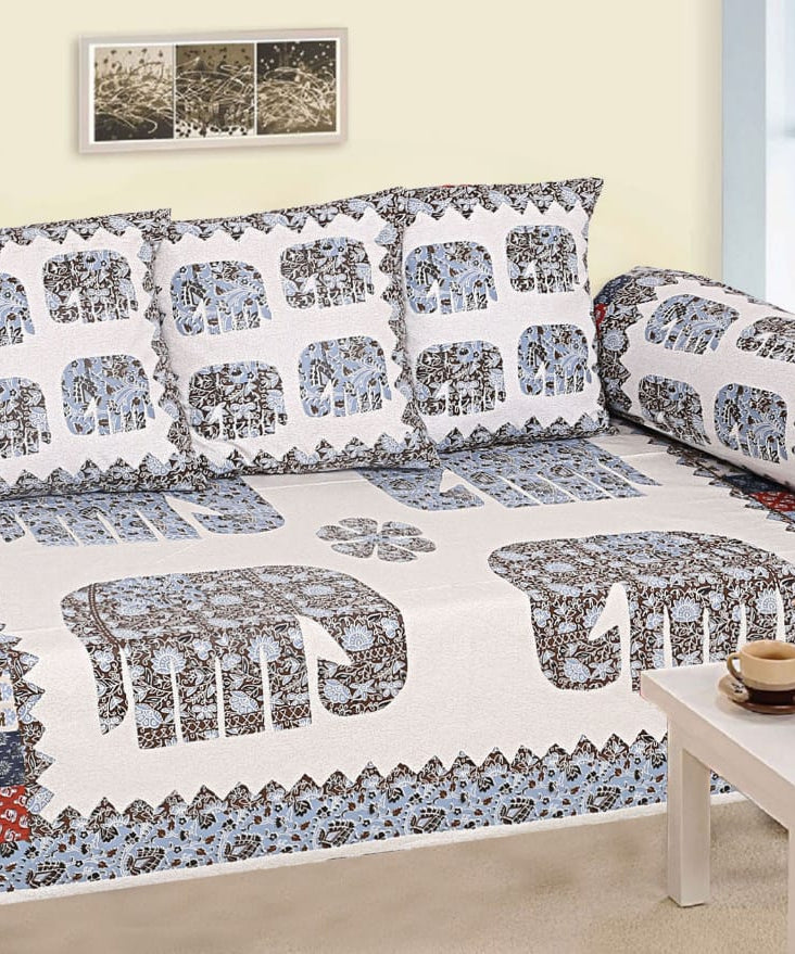 Blue Elephant Print Diwan Set – Traditional Ethnic Design