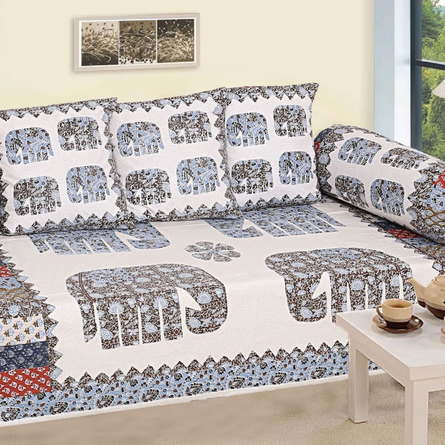 Blue Elephant Print Diwan Set – Traditional Ethnic Design