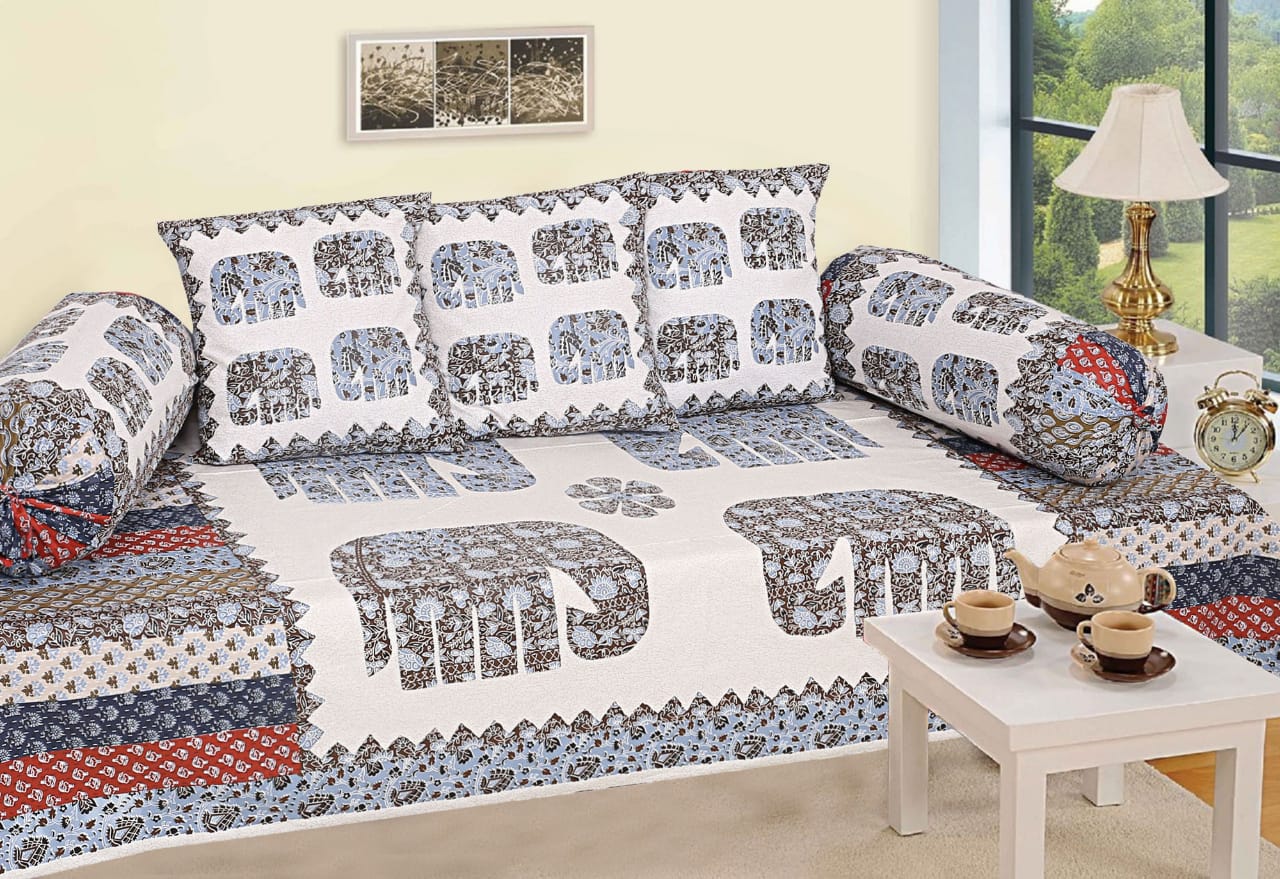 Blue Elephant Print Diwan Set – Traditional Ethnic Design