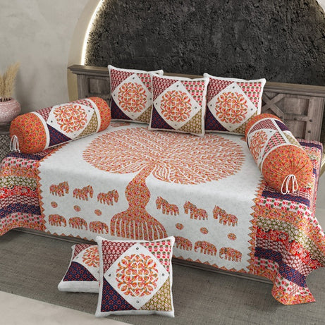Tree of Life Elephant Print Diwan Set – Ethnic Floral Design